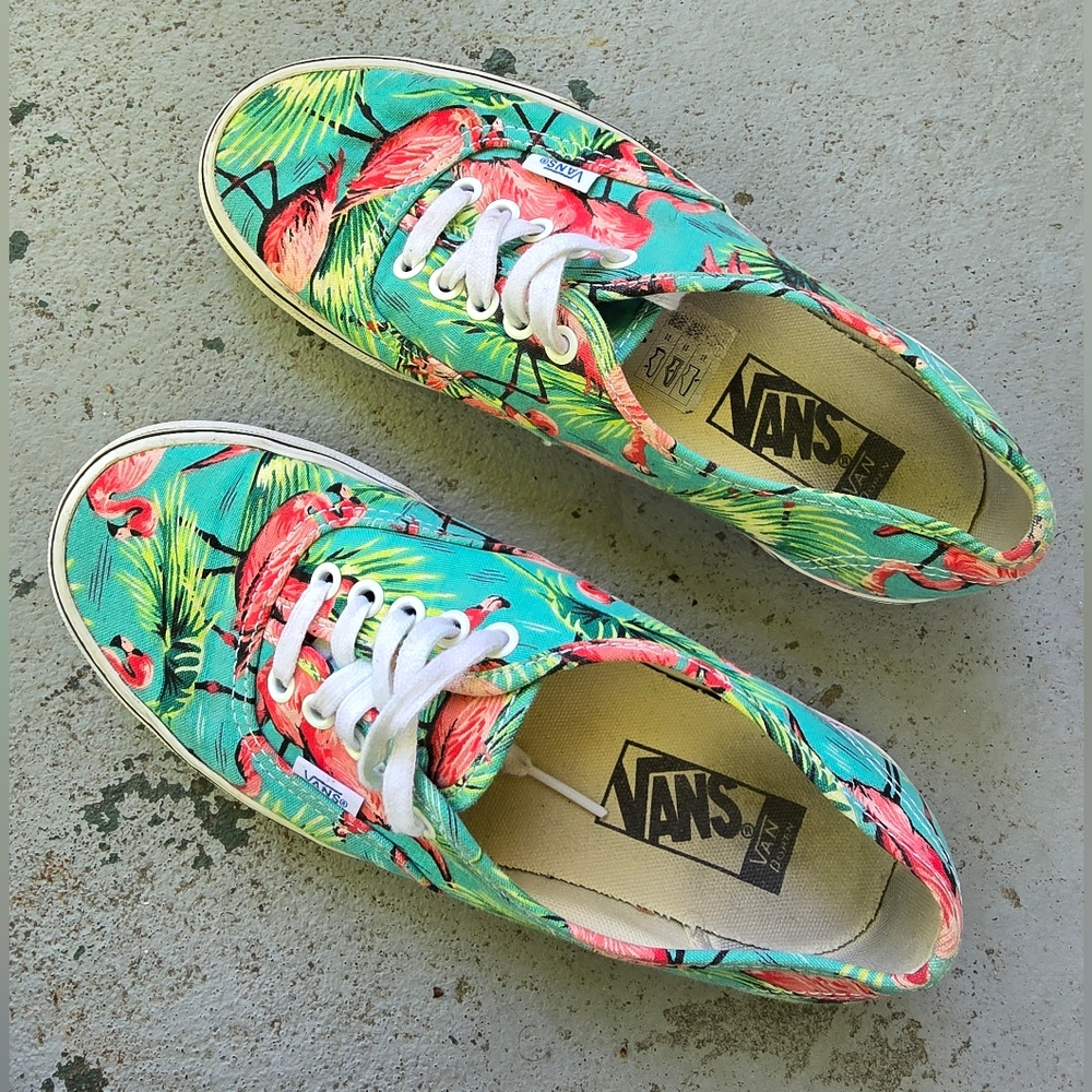 Vans Authentic Flamingo Print Canvas Sneakers Lace Up Shoes Men 6.5 Women 8.0